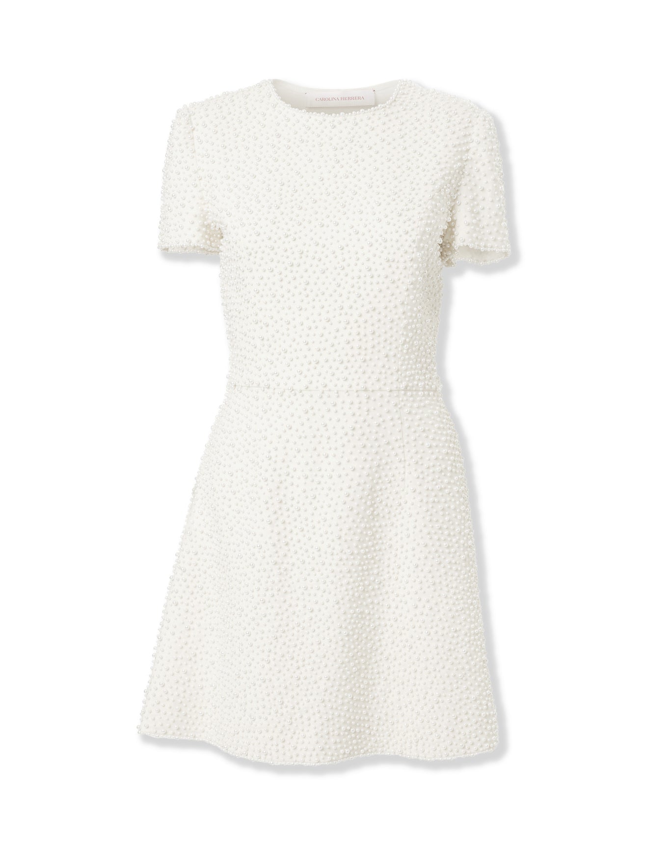 Embroidered Short Sleeve Crewneck Mini Dress | Ivory