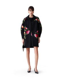 Embroidered Cocoon Sleeve Coat | Black Multi