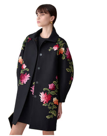 Embroidered Short Sleeve Crewneck Shift Dress | Black Multi