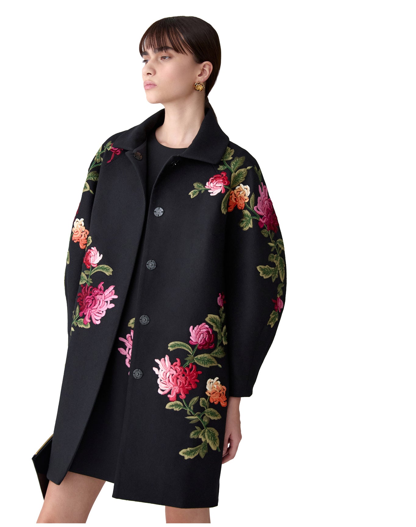 Embroidered Short Sleeve Crewneck Shift Dress | Black Multi