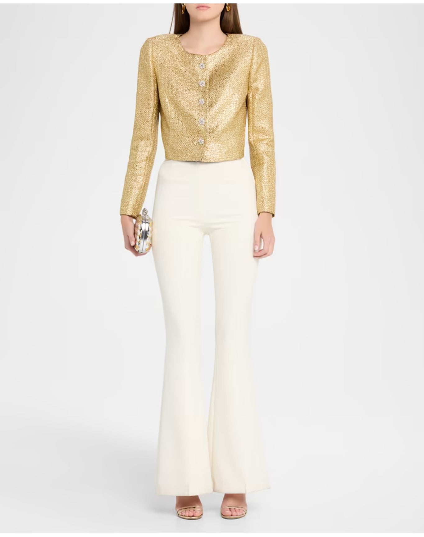 Collarless Cropped Jacket | Gold