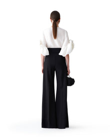 3/4 Flower Sleeve Button Down Top | White