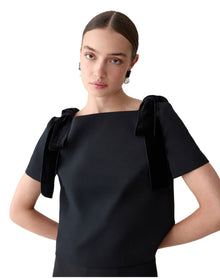 Short Sleeve Top With Bows | Black