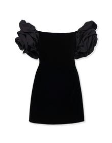 Off Shoulder Flower Sleeve Mini Dress | Black