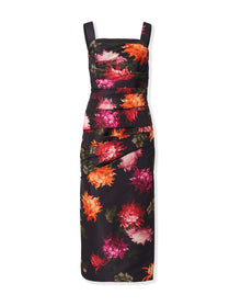 Thick Strap Draped Midi Dress | Black Multi