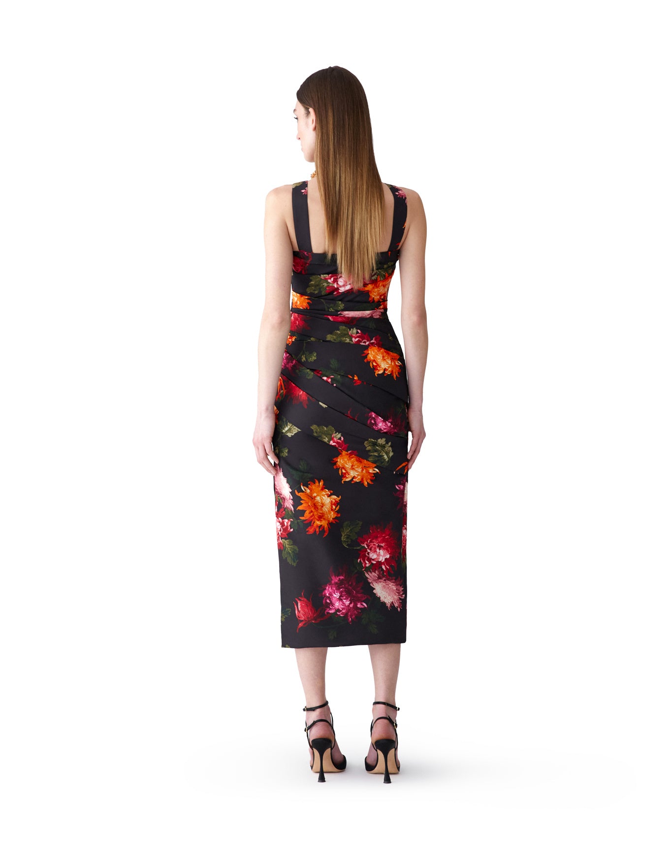 Thick Strap Draped Midi Dress | Black Multi