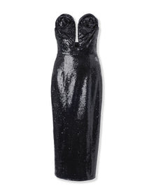 Strapless Deep U-Neck Midi Dress | Black