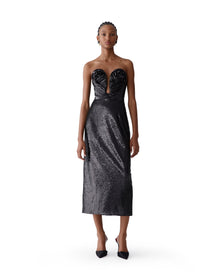 Strapless Deep U-Neck Midi Dress | Black