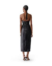 Strapless Deep U-Neck Midi Dress | Black