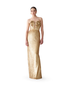 Strapless Deep U-Neck Column Gown | Gold