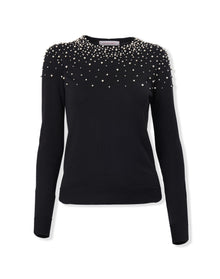 Embroidered Long Sleeve Crewneck Sweater | Black/White