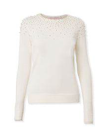 Embroidered Long Sleeve Crewneck Sweater | Ivory