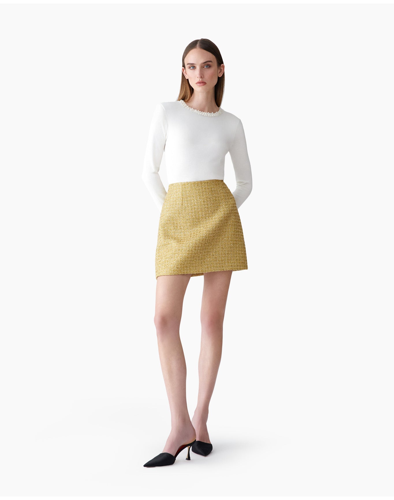 Embroidered Long Sleeve Crewneck Sweater | Ivory