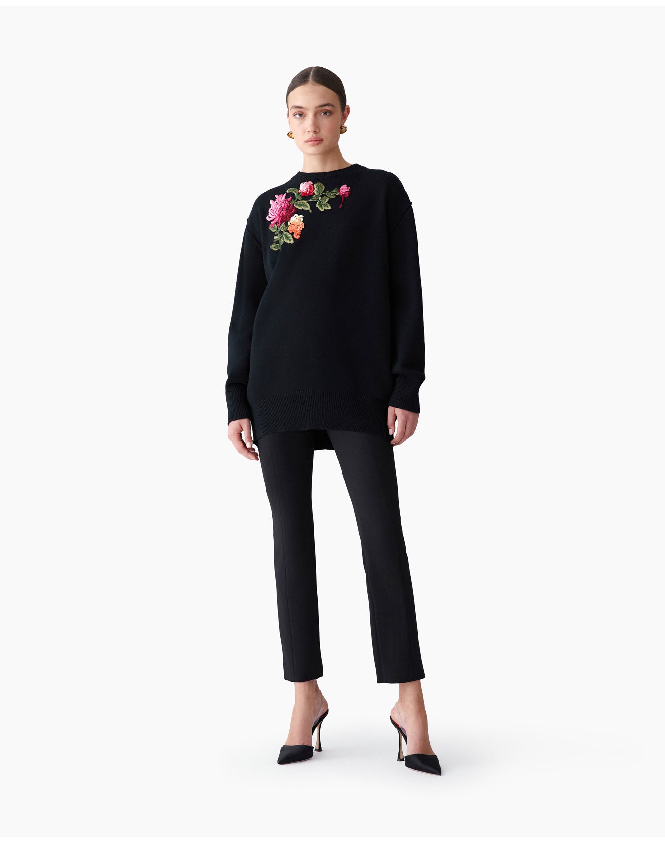 Embroidered Long Sleeve Crewneck Sweater | Black Multi (V1)