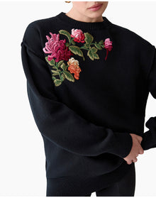 Embroidered Long Sleeve Crewneck Sweater | Black Multi (V1)
