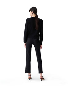 Long Sleeve Crewneck Cardigan With Jewel Buttons | Black