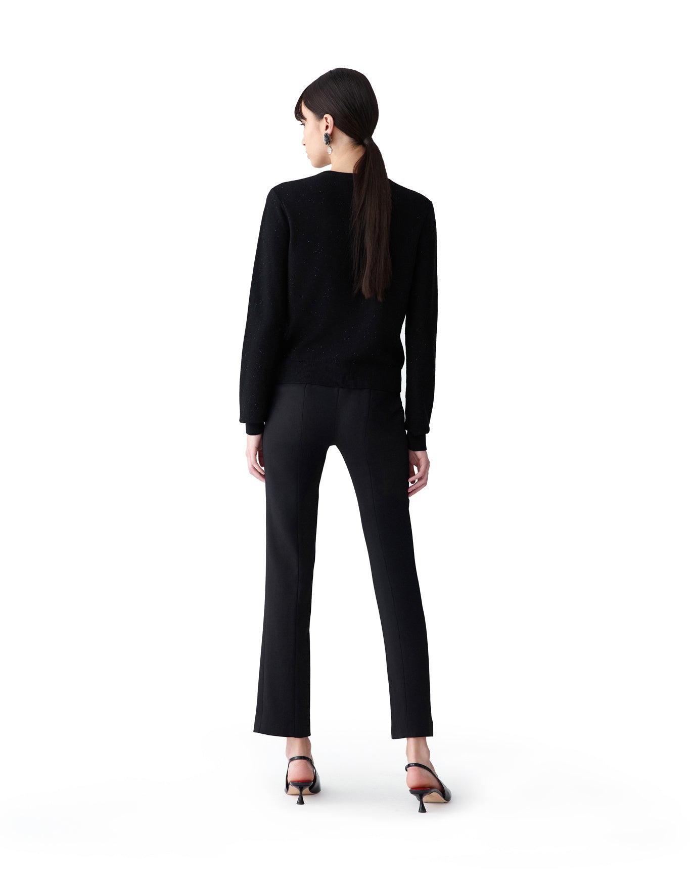 Long Sleeve Crewneck Cardigan With Jewel Buttons | Black