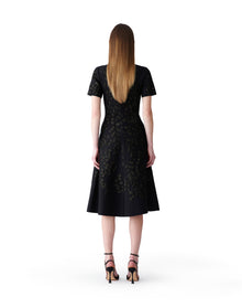 Short Sleeve Crewneck Flare Dress | Black/Gold