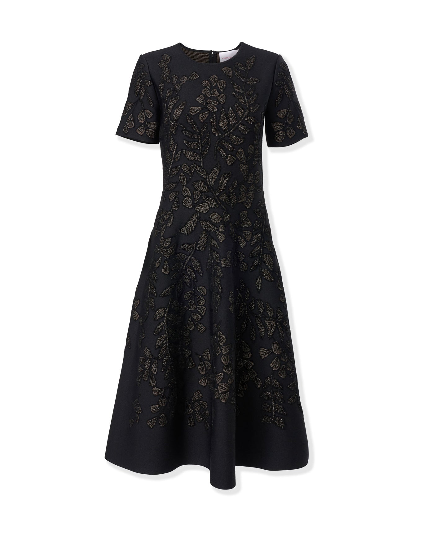 Short Sleeve Crewneck Flare Dress | Black/Gold