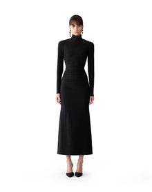 Long Sleeve Turtleneck Midi Dress | Black