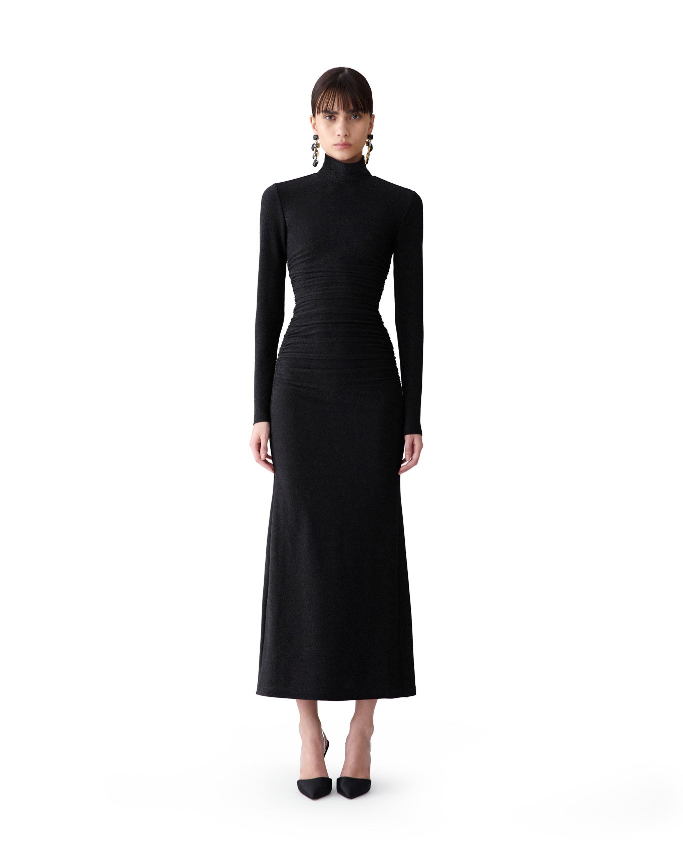 Long Sleeve Turtleneck Midi Dress | Black