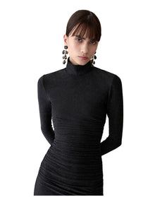 Long Sleeve Turtleneck Midi Dress | Black