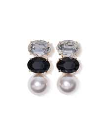 Duo Crystals & Pearl Earrings | Black Multi