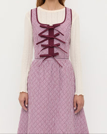 Callista Tie-Front Vest in quilted cotton maroon gingham.