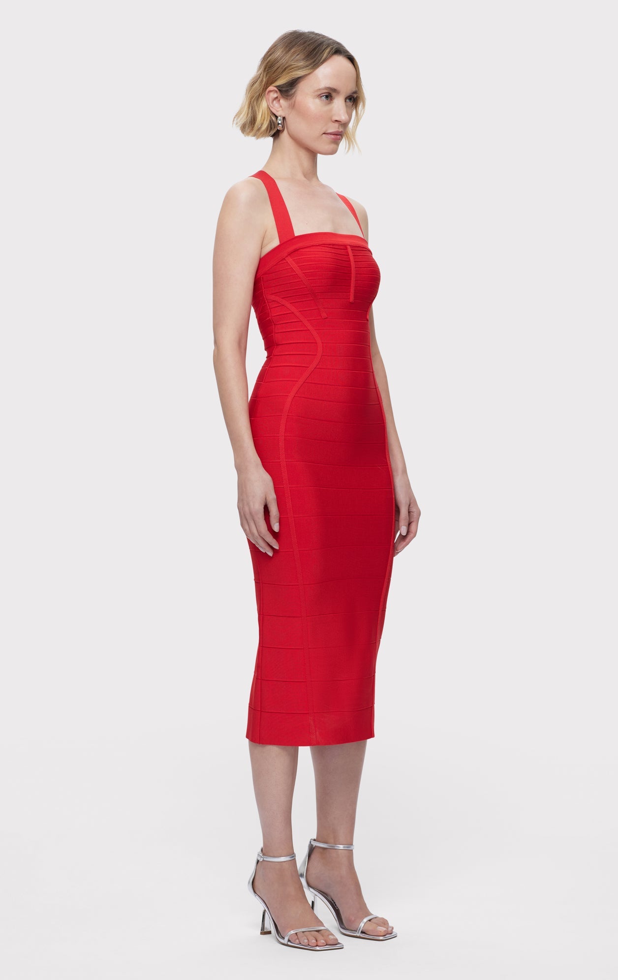 S/L Cross Back Bandage Midi Dress | Chili