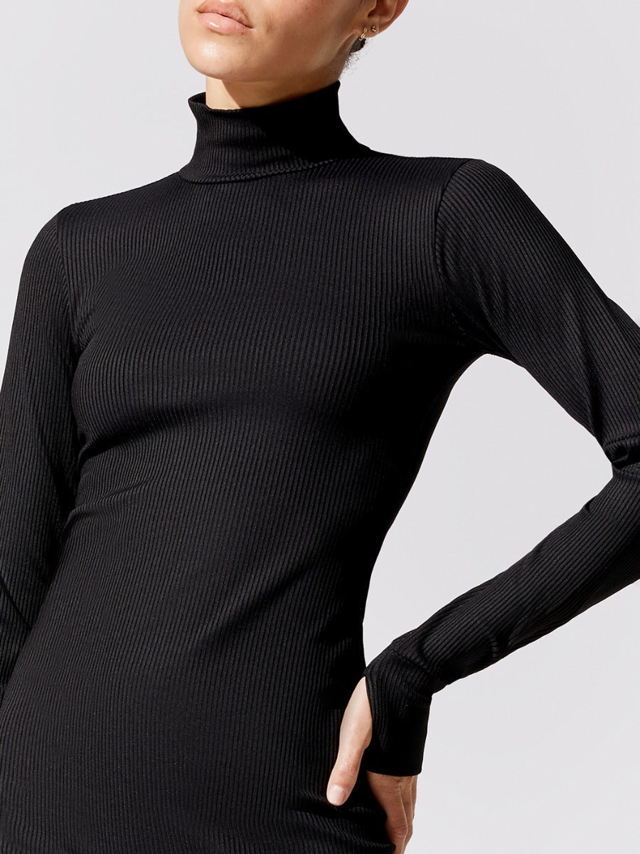 Ribbed Long Sleeve Dress | Black