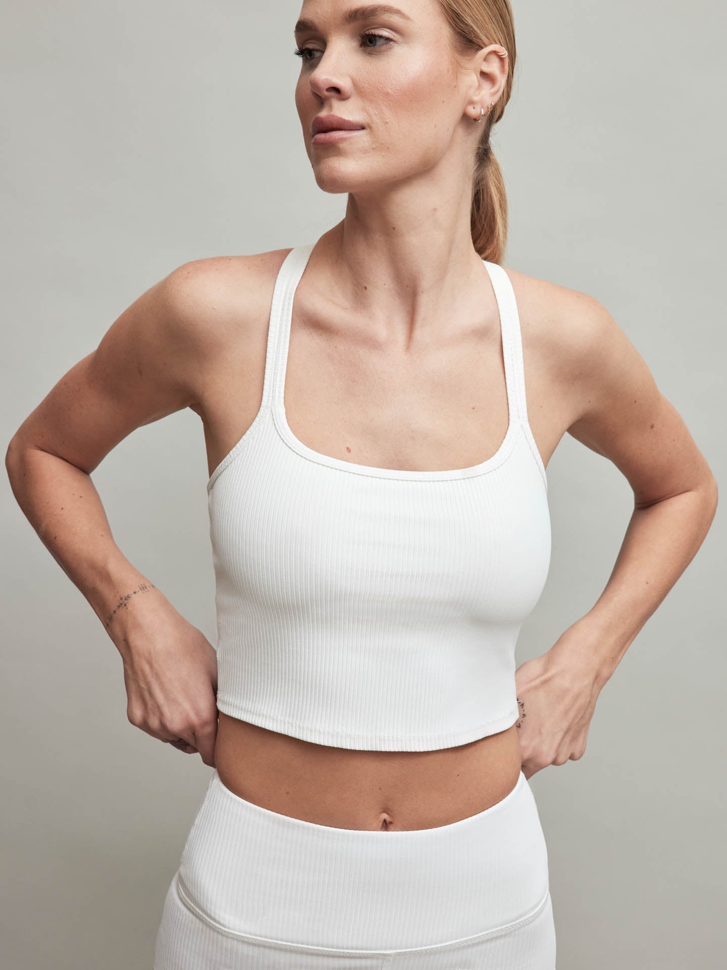 Carbon38 | Ribbed Cami Bra | White