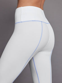 High Rise Fleece Back Seam Legging | White