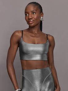 Carbon38 | Liquid Metallic Scoop Bra | Metallic Silver