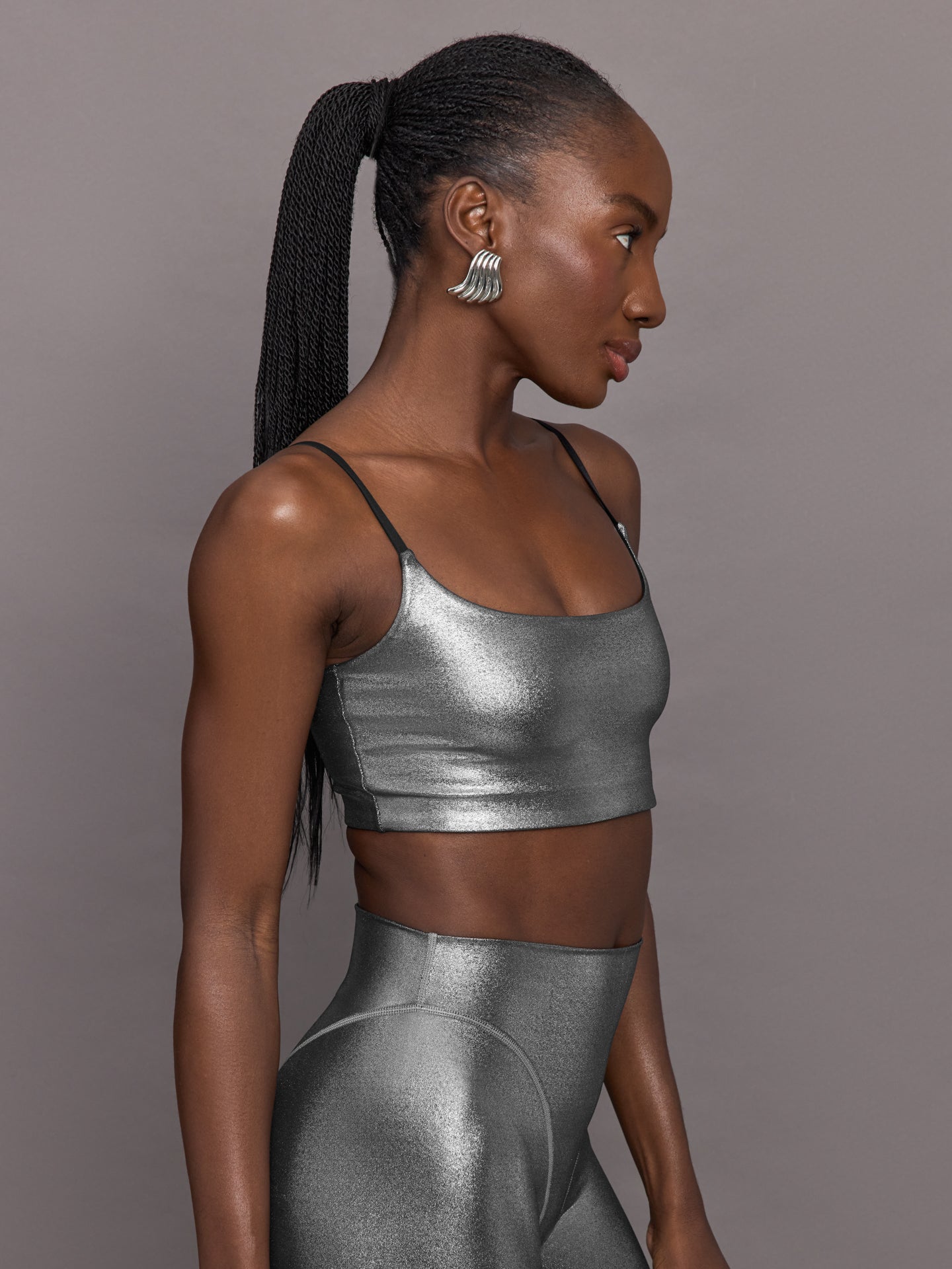 Carbon38 | Liquid Metallic Scoop Bra | Metallic Silver
