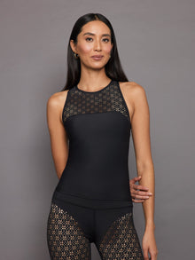 Carbon38 | High Neck Laser Cut Tank in Diamond Compression | Black