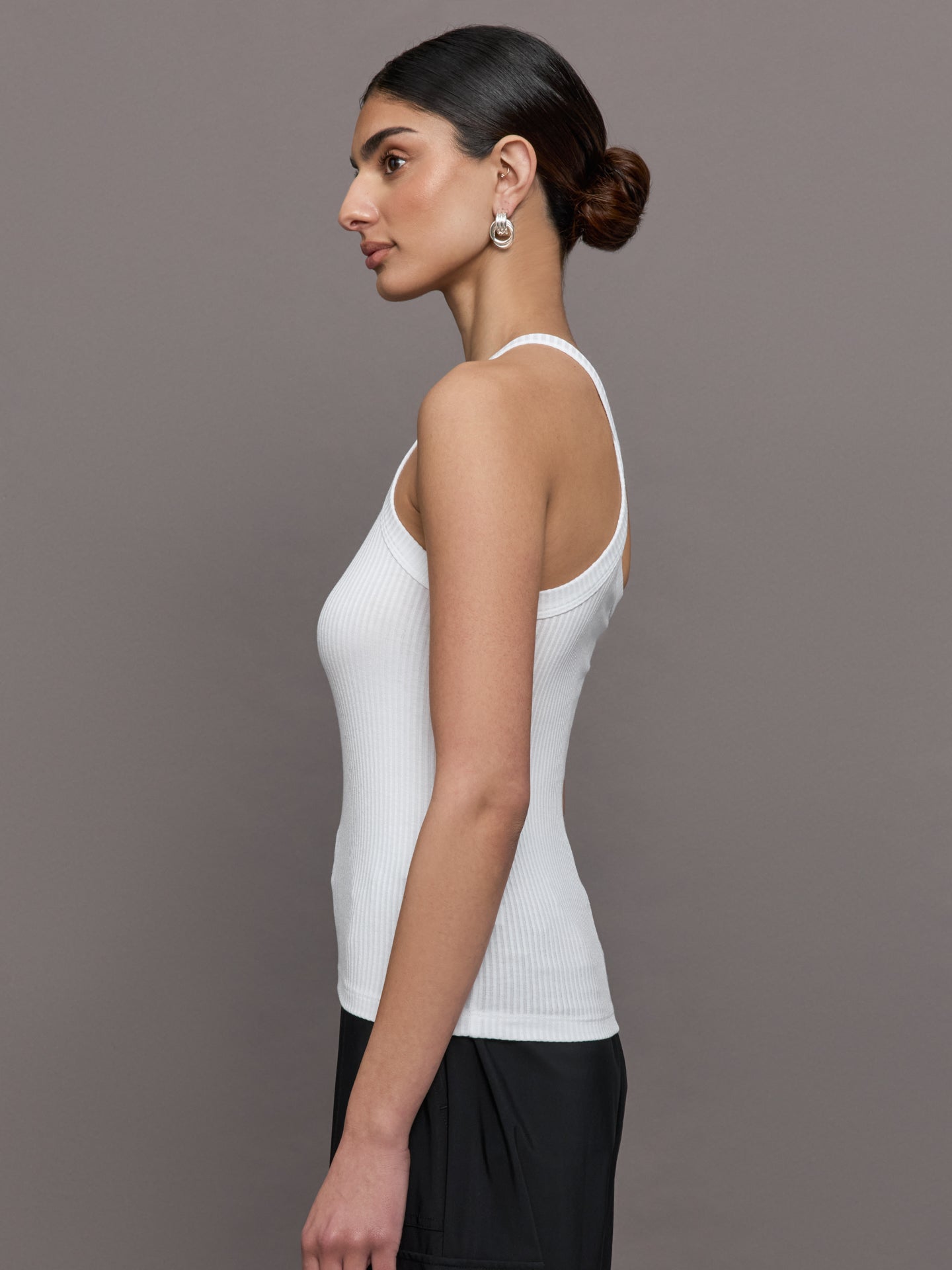 One Shoulder Tank in Ribbed Jersey | White
