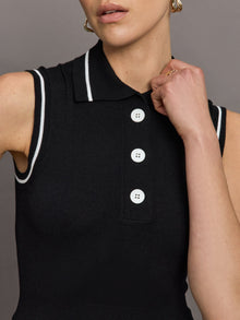 Tennis Sleeveless Polo | Black/ White