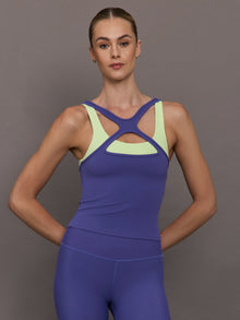 High Neck Cut Out Colorblock Tank in Melt | Future Dusk/ Matcha