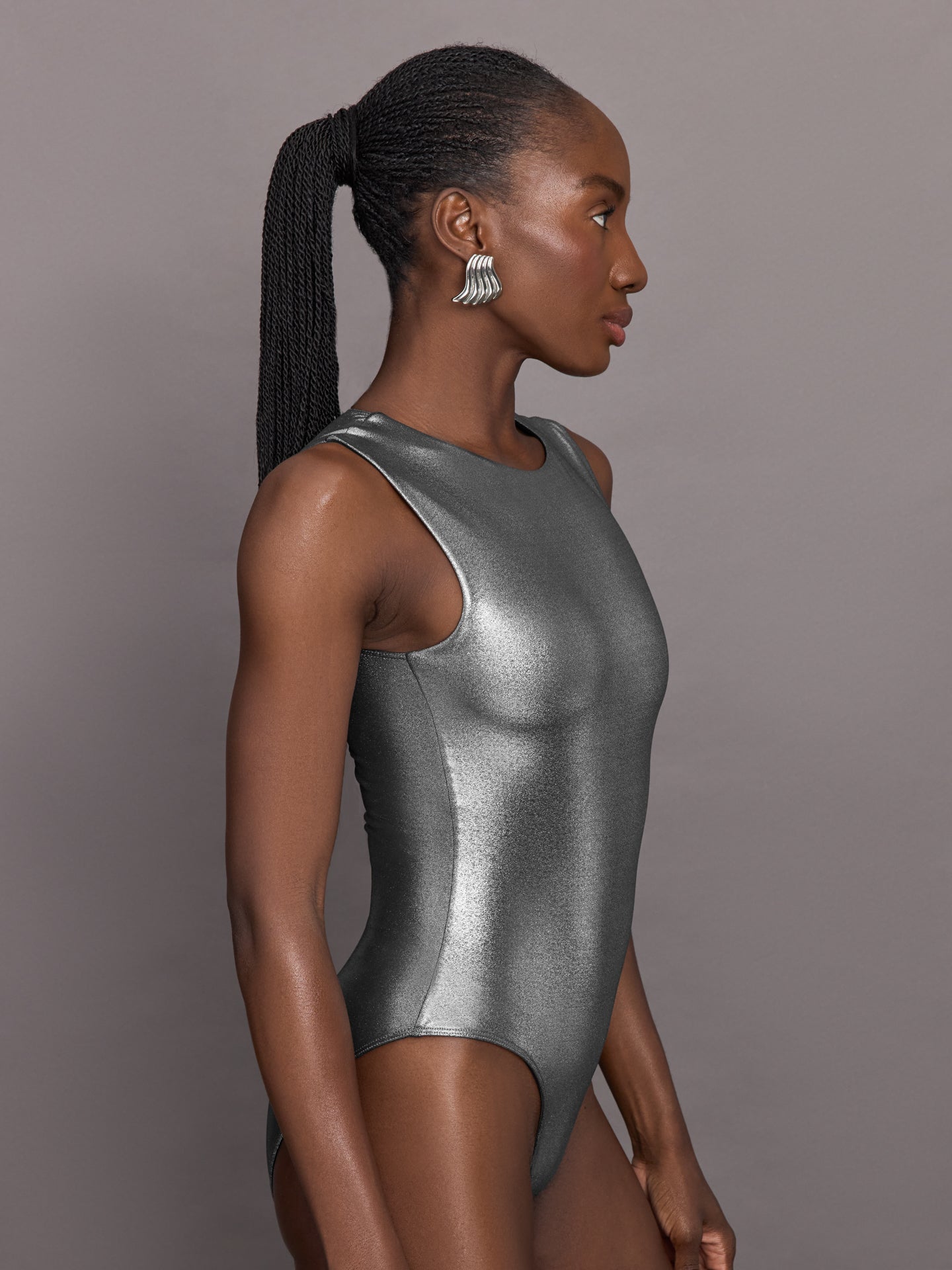 Carbon38 | Liquid Metallic Bodysuit | Metallic Silver