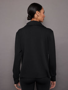 Knit Jacket with Asymmetrical Zip in Interlock | Black