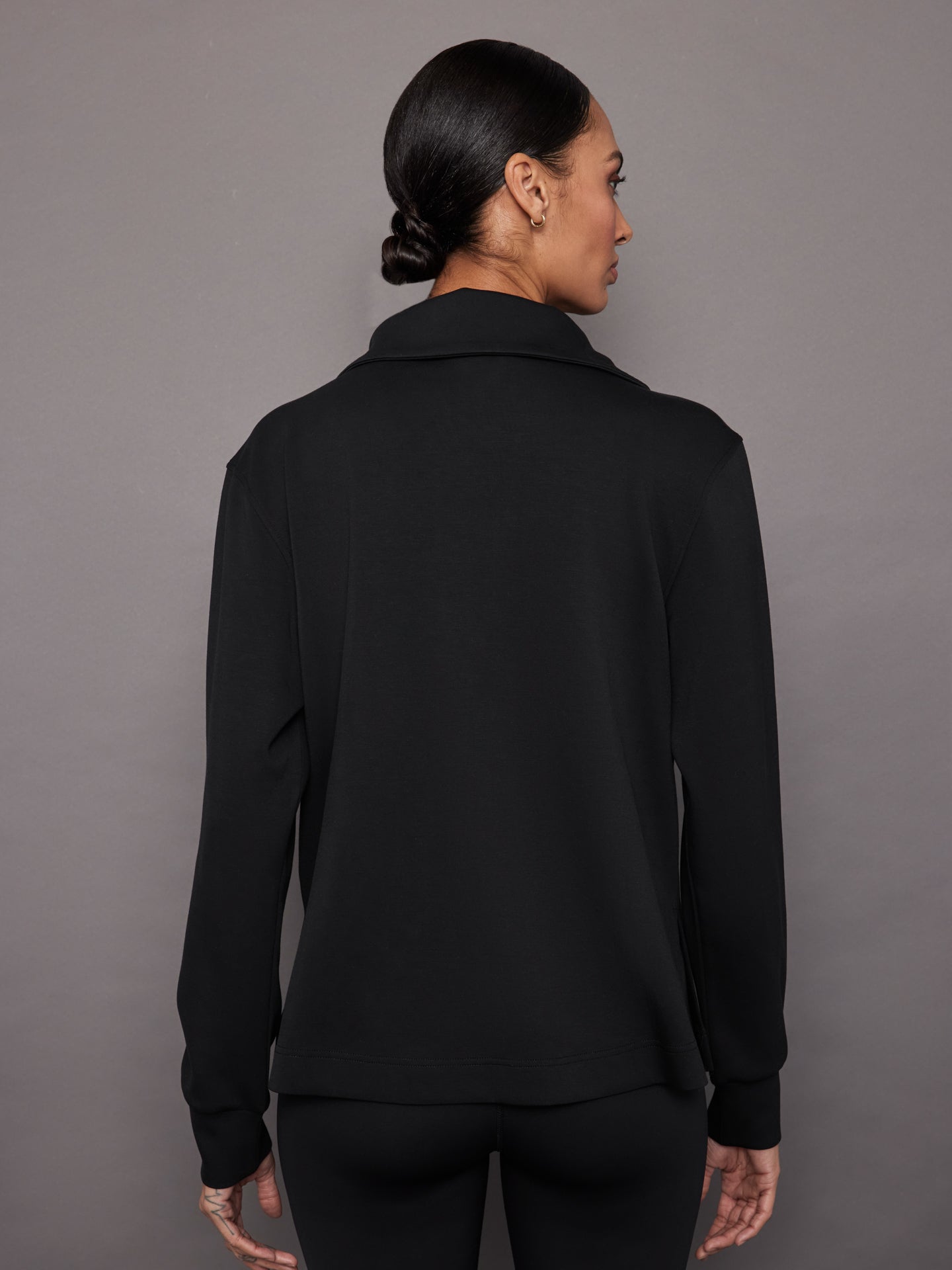 Carbon38 | Knit Jacket with Asymmetrical Zip in Interlock | Black