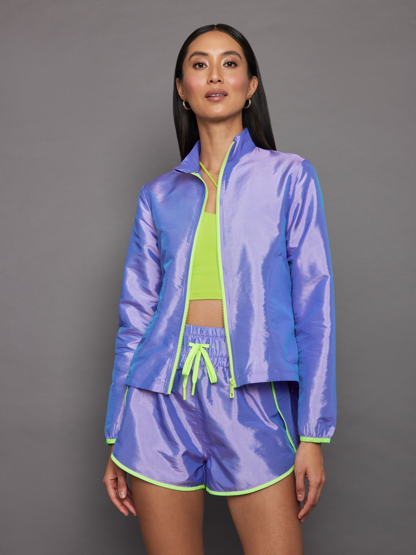 Carbon38 | Iridescent Nylon Jacket | Sweet Lavender/ Acid Lime