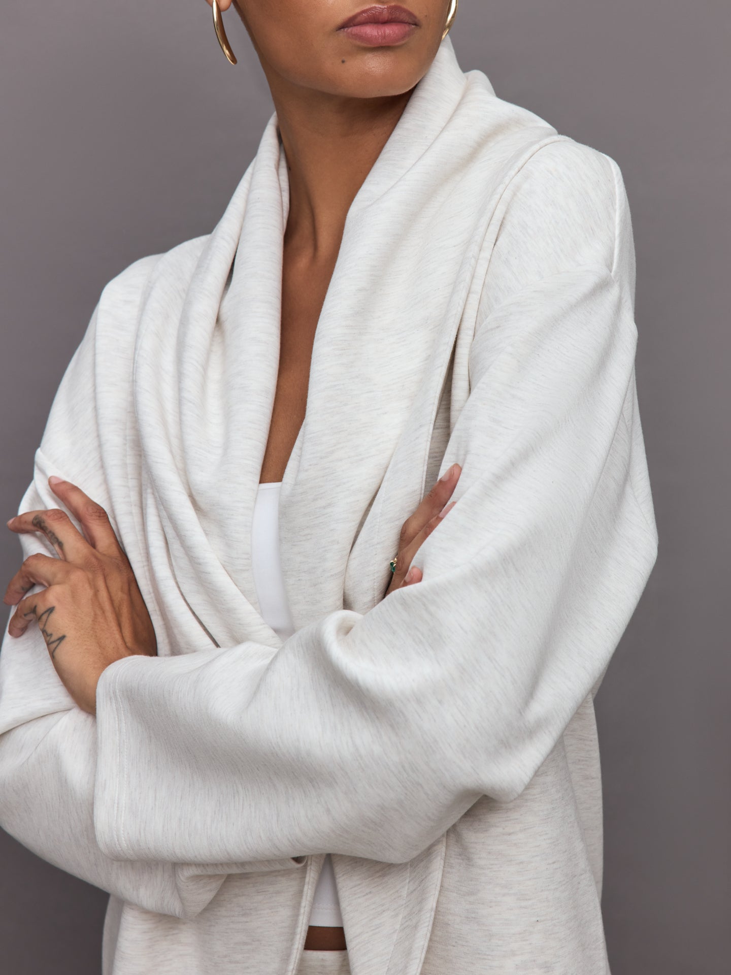 Carbon38 | Knit Cocoon Cardigan in Interlock | Moonbeam Heather