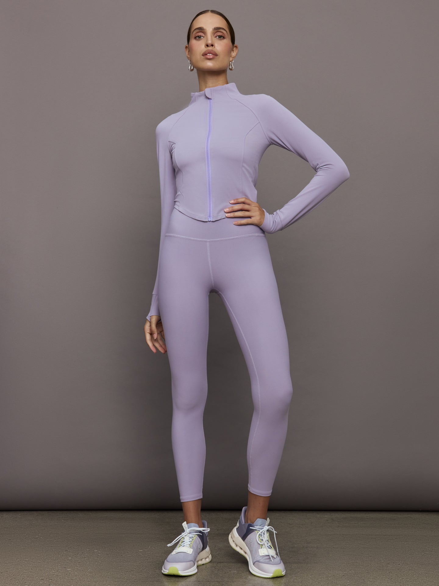 Carbon38 | Mock Neck Corset Zip Top in Melt | Lavender Grey