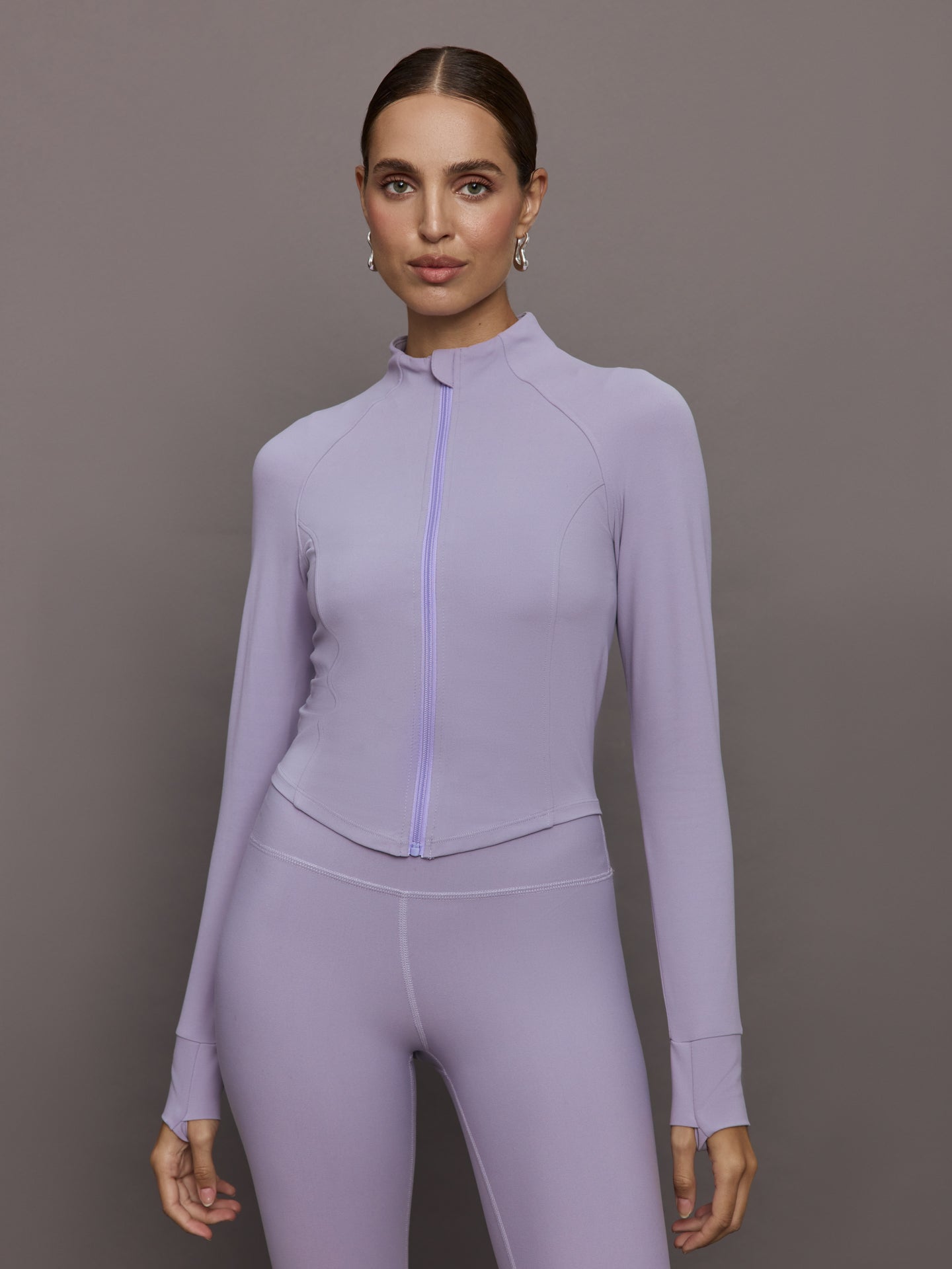 Carbon38 | Mock Neck Corset Zip Top in Melt | Lavender Grey