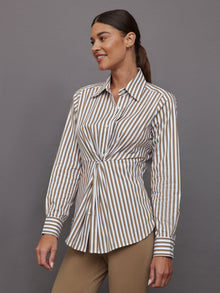 Twisted Tunic Shirt | White/Tan Stripe