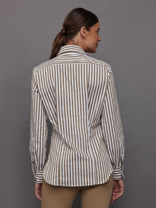 Twisted Tunic Shirt | White/Tan Stripe