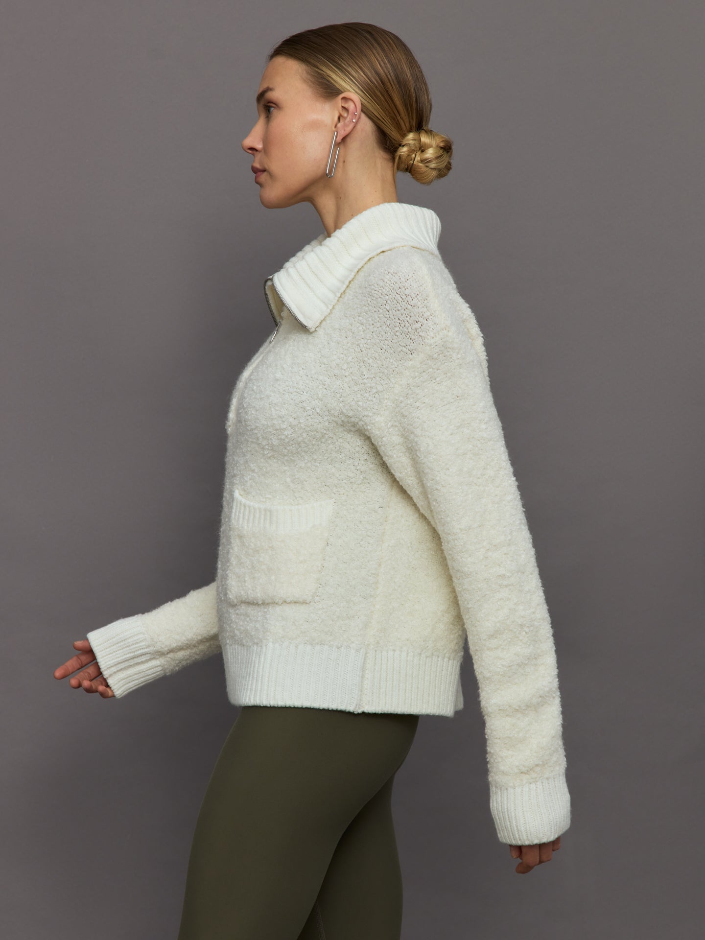 Half Zip Boucle Pullover | Off  White
