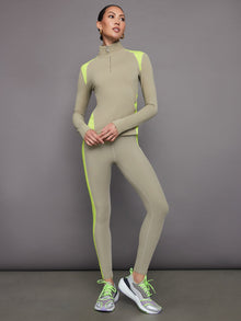 Carbon38 | Colorblock Half Zip Top in Melt | Silversage/Acid Lime
