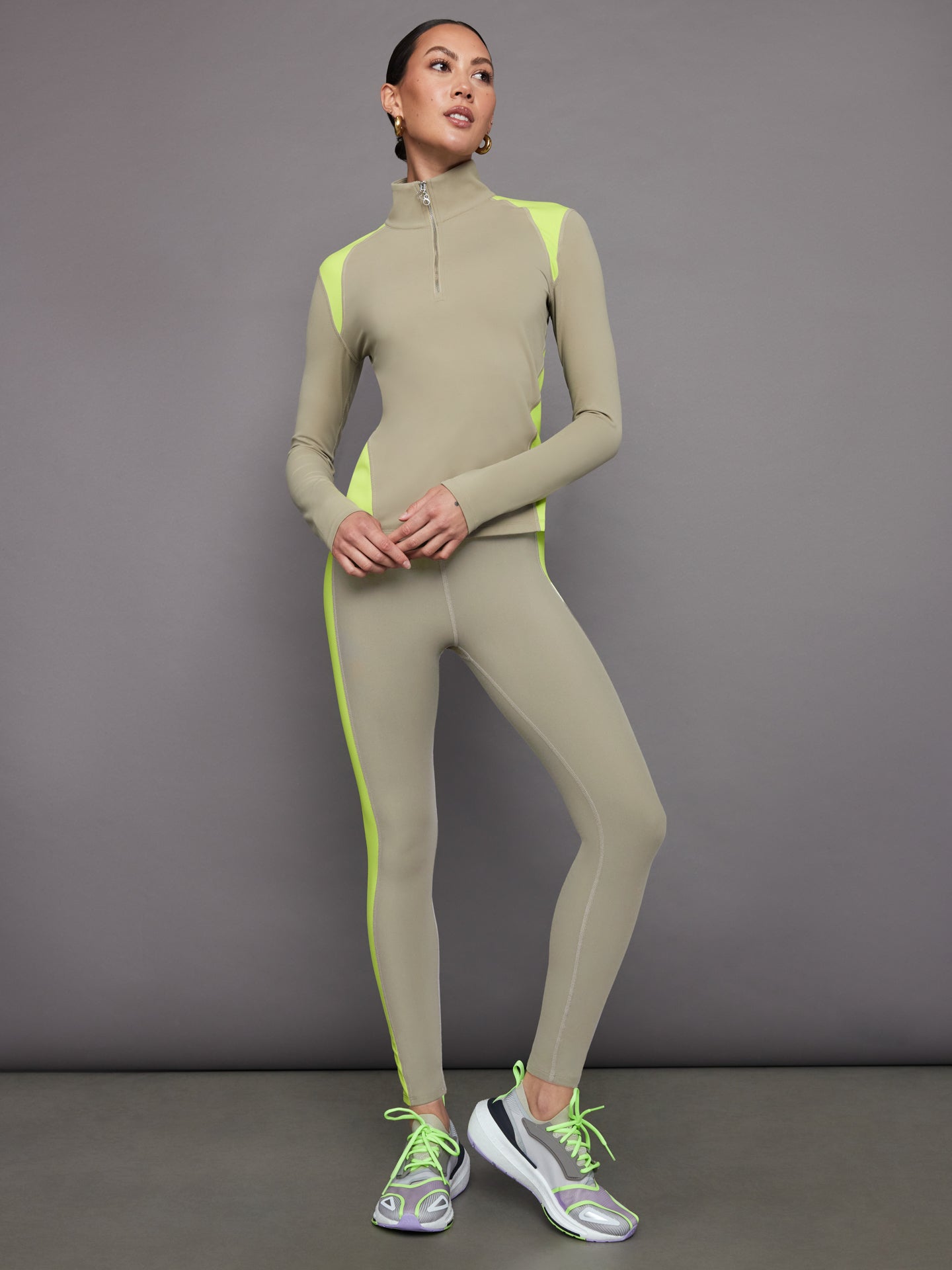 Colorblock Half Zip Top in Melt | Silversage / Acid Lime